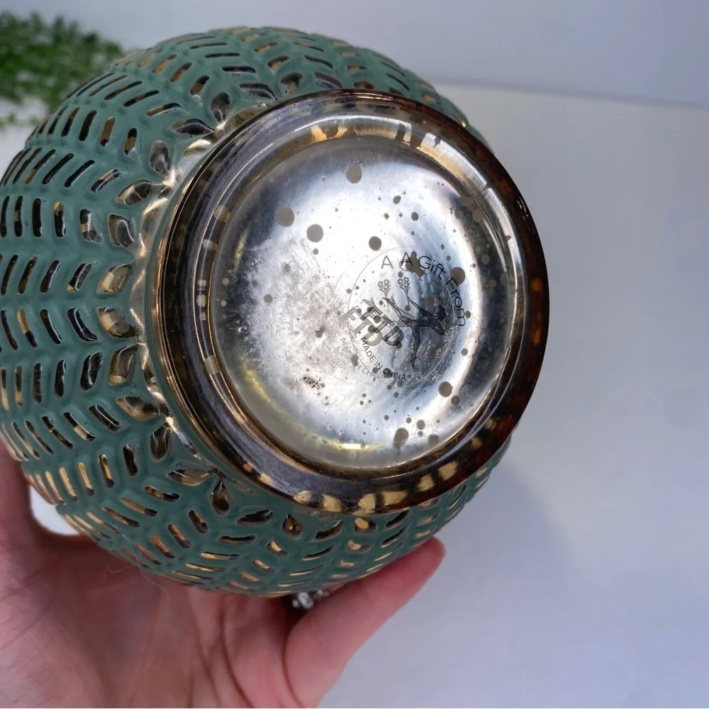 Green Mercury Glass Round Floral Vase